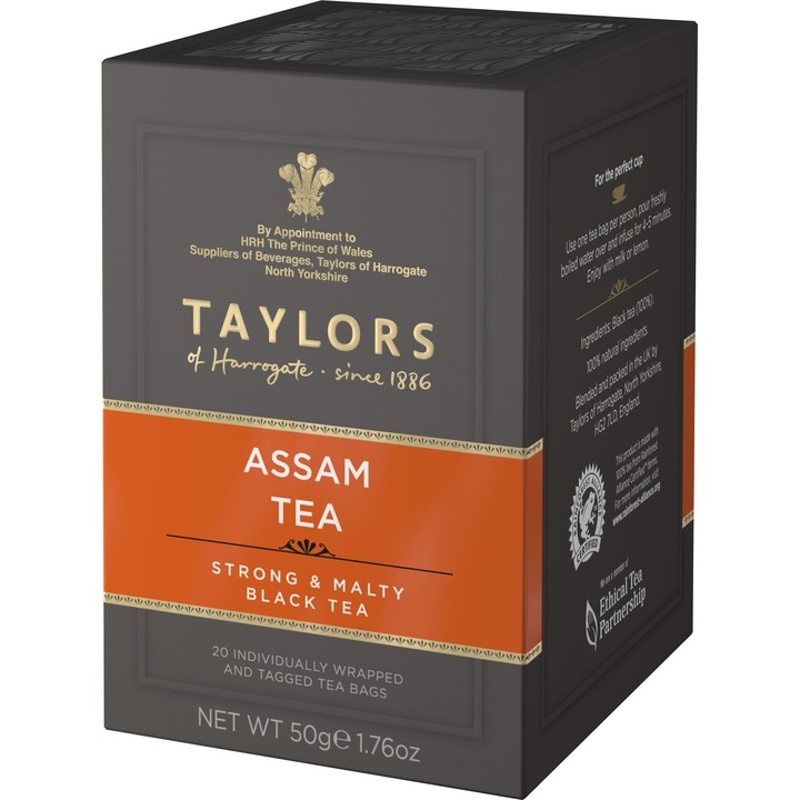 Ceai Negru Assam, Taylors of Harrogate, 20 pliculete ambalate individual, 50 gr.