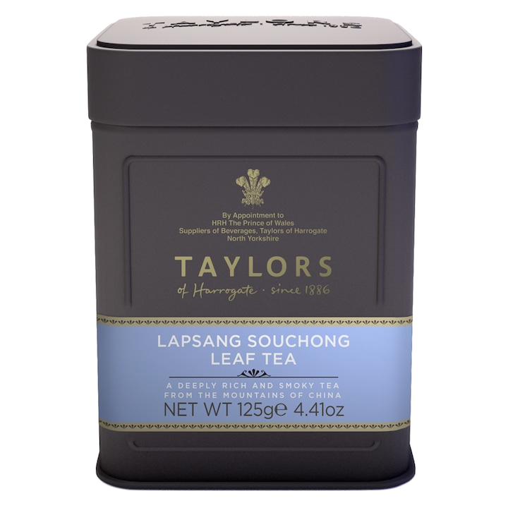 Черен чай Taylors of Harrogate Lapsang Souchong Smoked, Метална кутия, Листенца, 125 гр.