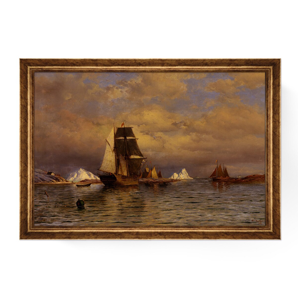 Tablou Inramat - William Bradford - Looking out of Battle Harbor, Rama Auriu, 60 x 90 cm