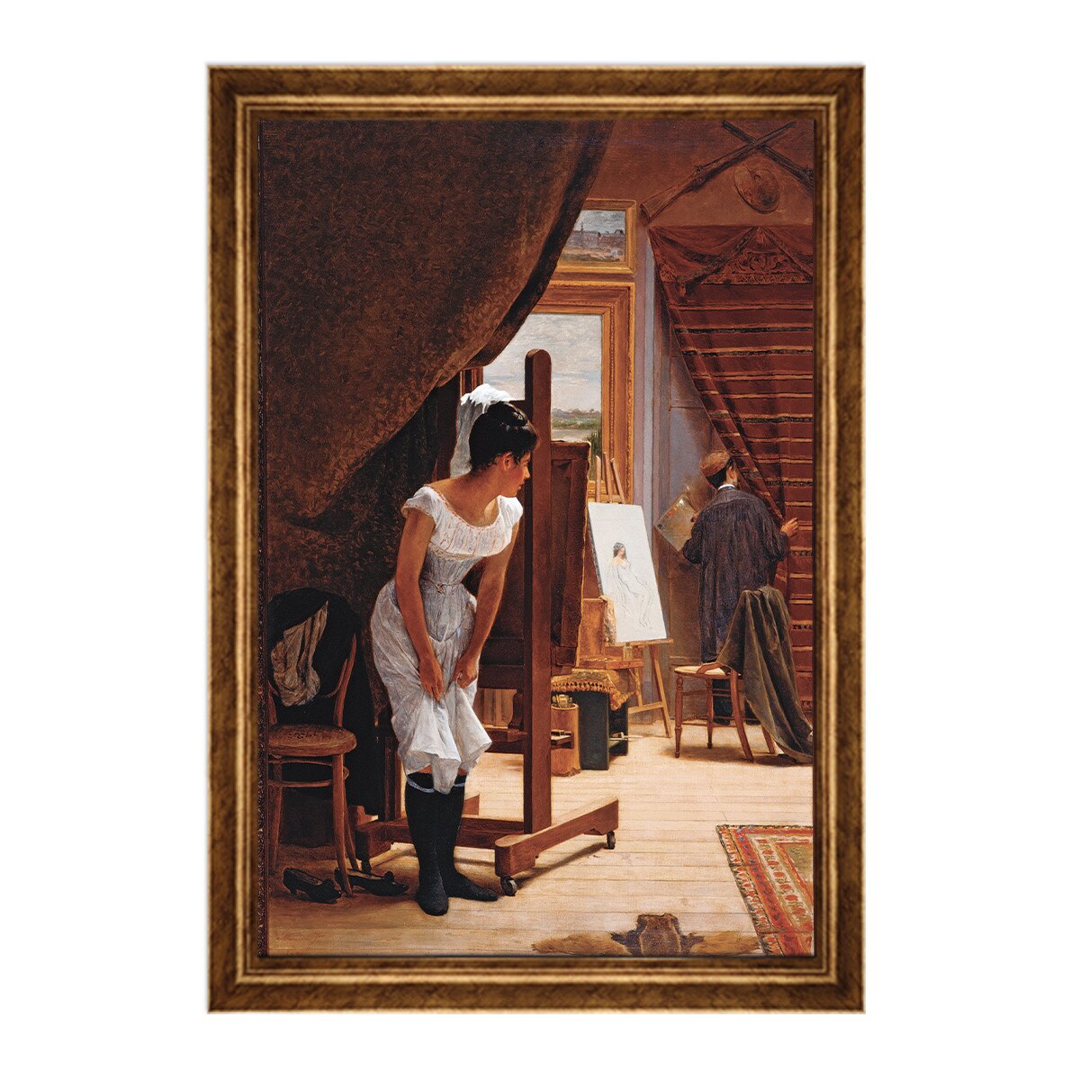 Tablou Inramat - Almeida Junior - The Inopportune time, Rama Auriu, 60 x 90 cm