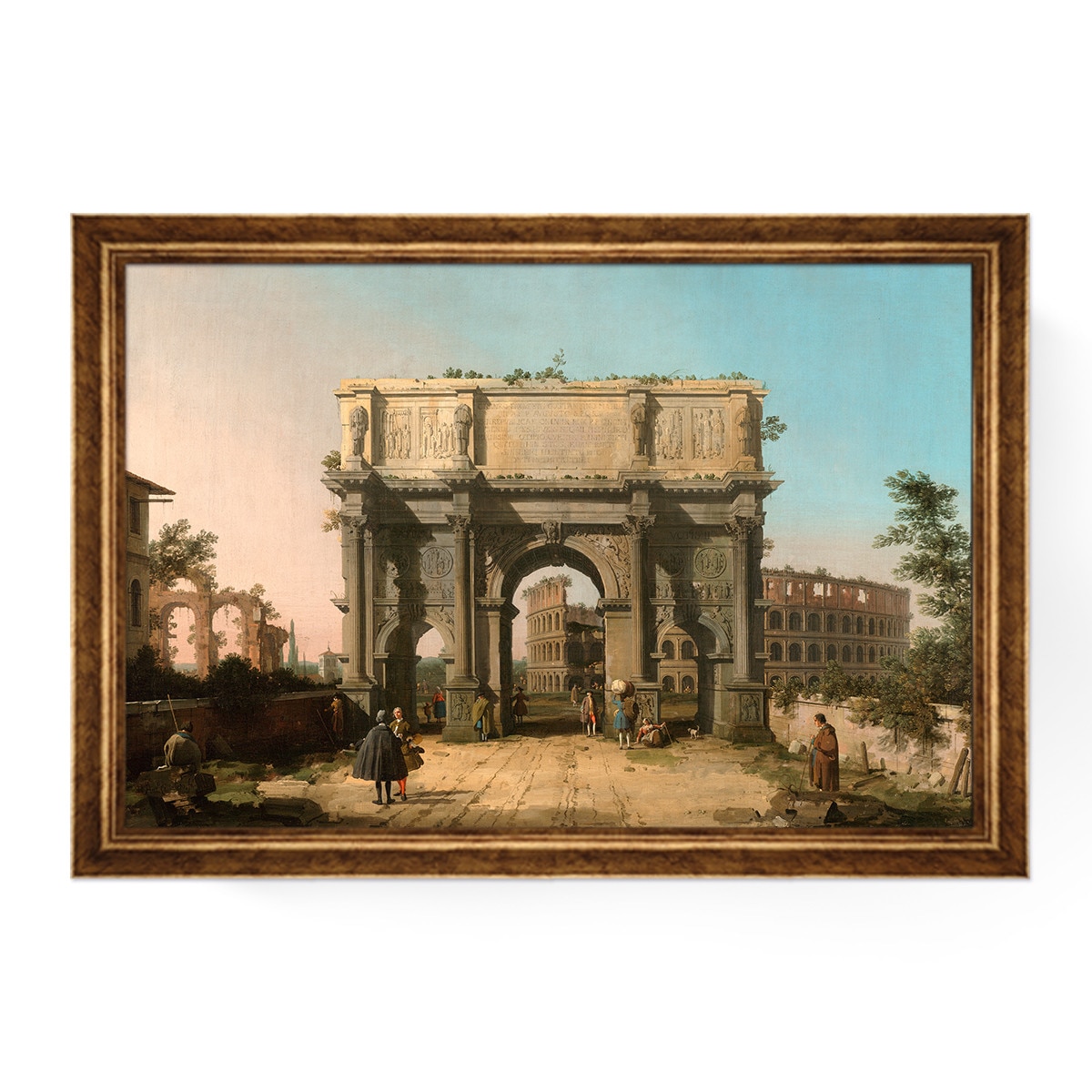 Tablou Inramat - Canaletto - The Arch of Constantine and Colosseum, Rama Auriu, 60 x 90 cm
