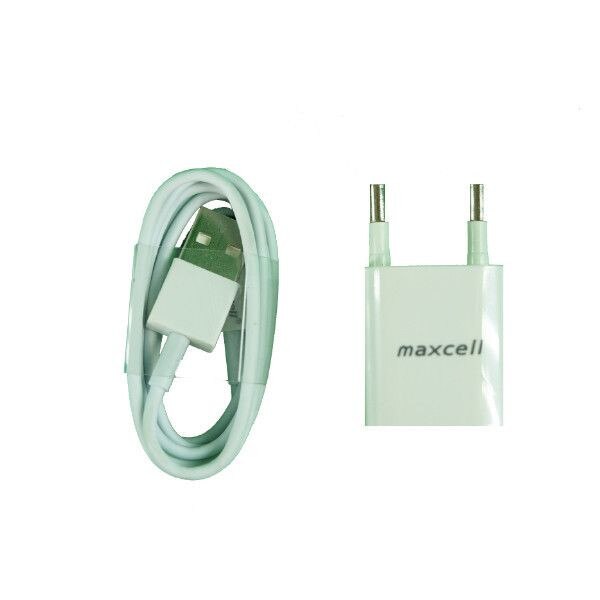 Incarcator retea + cablu mufa Iphone 5/5S/6/6S, 1 m, 1A, alb, Maxcell