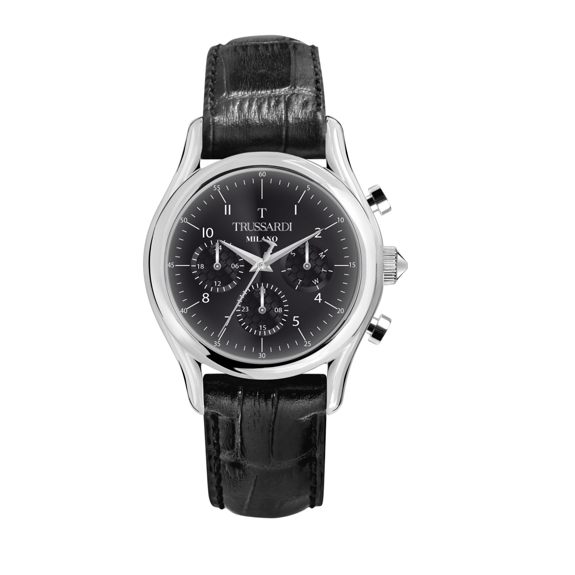 Ceas Trussardi R2451127007, carcasa inox, 43mm, curea neagra piele, Multifunction