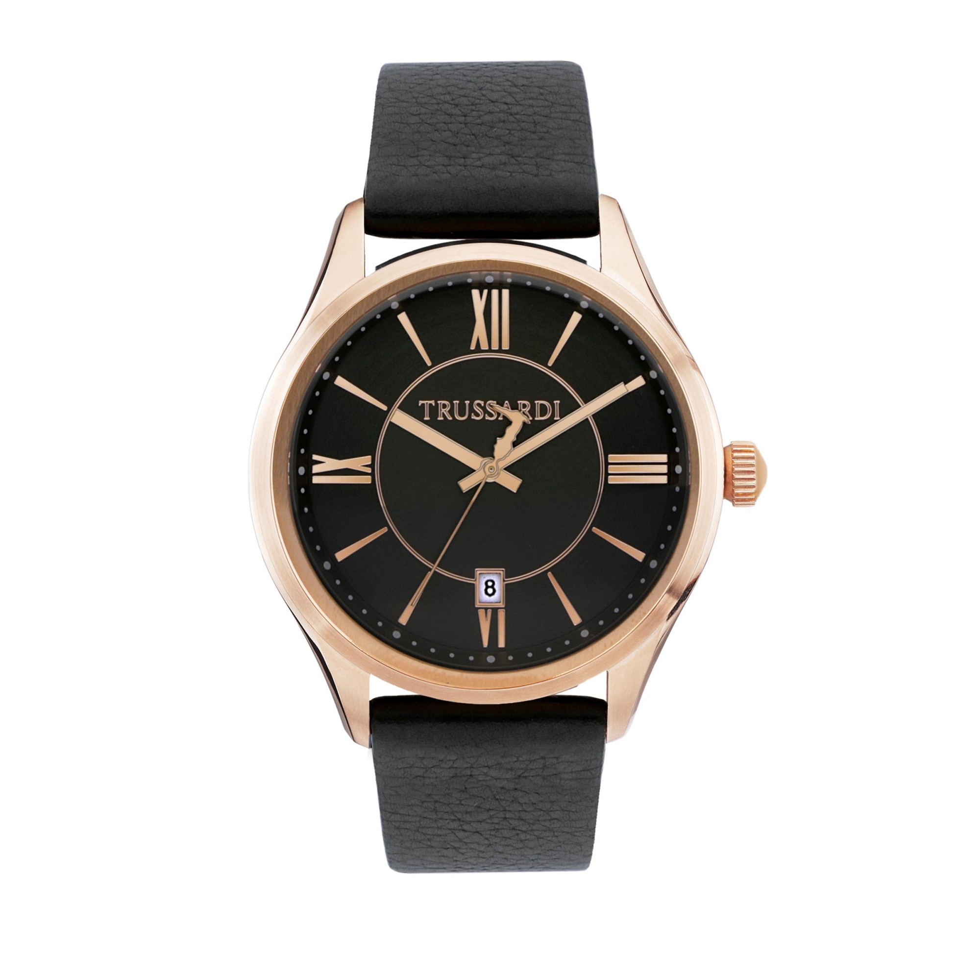 Ceas Trussardi R2451112001, carcasa Rose Gold, 42mm, curea neagra