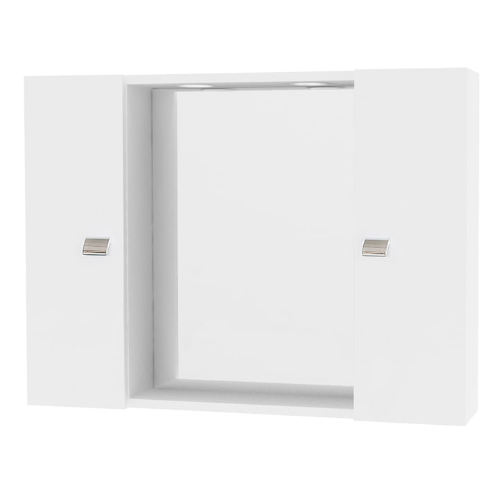 Огледало Kring, Две бели шкафчета, Осветление, 77x57x16 см