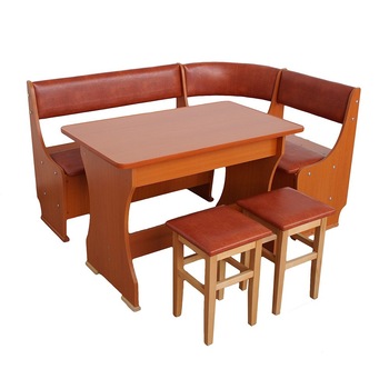 Grup Colt de bucatarie Axon MIOARA Cires cu masa fixa si 2 taburete tapitate Grup Colt de bucatarie Axon MIOARA Cires cu masa fixa si 2 taburete tapitate