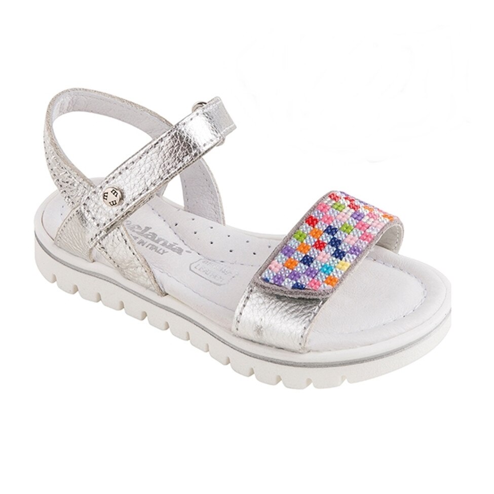 Sandale piele naturala Melania cu aplicatii, Alb/Gri