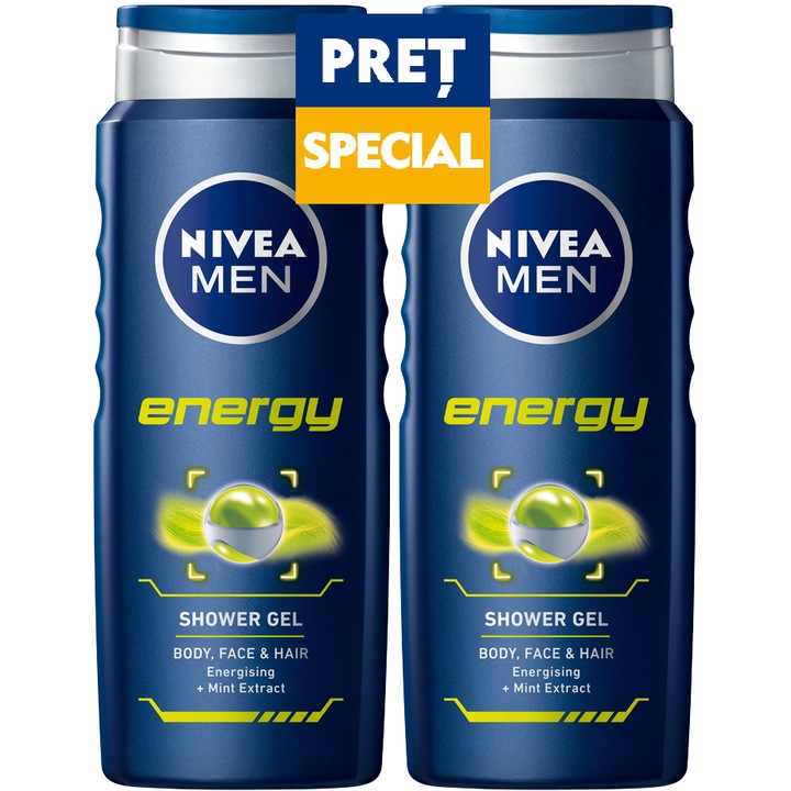 Pachet Nivea Men, 2 x Gel de dus Energy, 500 ml