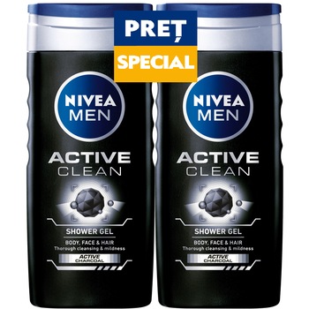 Pachet Nivea Men, 2 x Gel de dus Active Clean, 500 ml Pachet Nivea Men, 2 x Gel de dus Active Clean, 500 ml