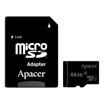 Card memorie microSDXC Card Apacer 64GB UHS-I clasa 10 cu adaptor Card memorie microSDXC Card Apacer 64GB UHS-I clasa 10 cu adaptor