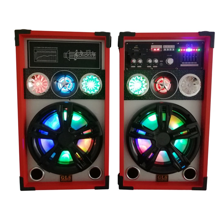 Hangszórók. Professzionális karaoke RGB fényekkel, 50 W, USB, kártya, Bluetooth, AUX