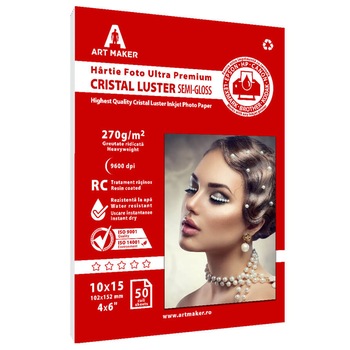 Hartie foto Art Maker, Ultra Premium CRISTAL LUSTER, 270g/mp, rc, 10×15 cm, 50 coli Hartie foto Art Maker, Ultra Premium CRISTAL LUSTER, 270g/mp, rc, 10×15 cm, 50 coli