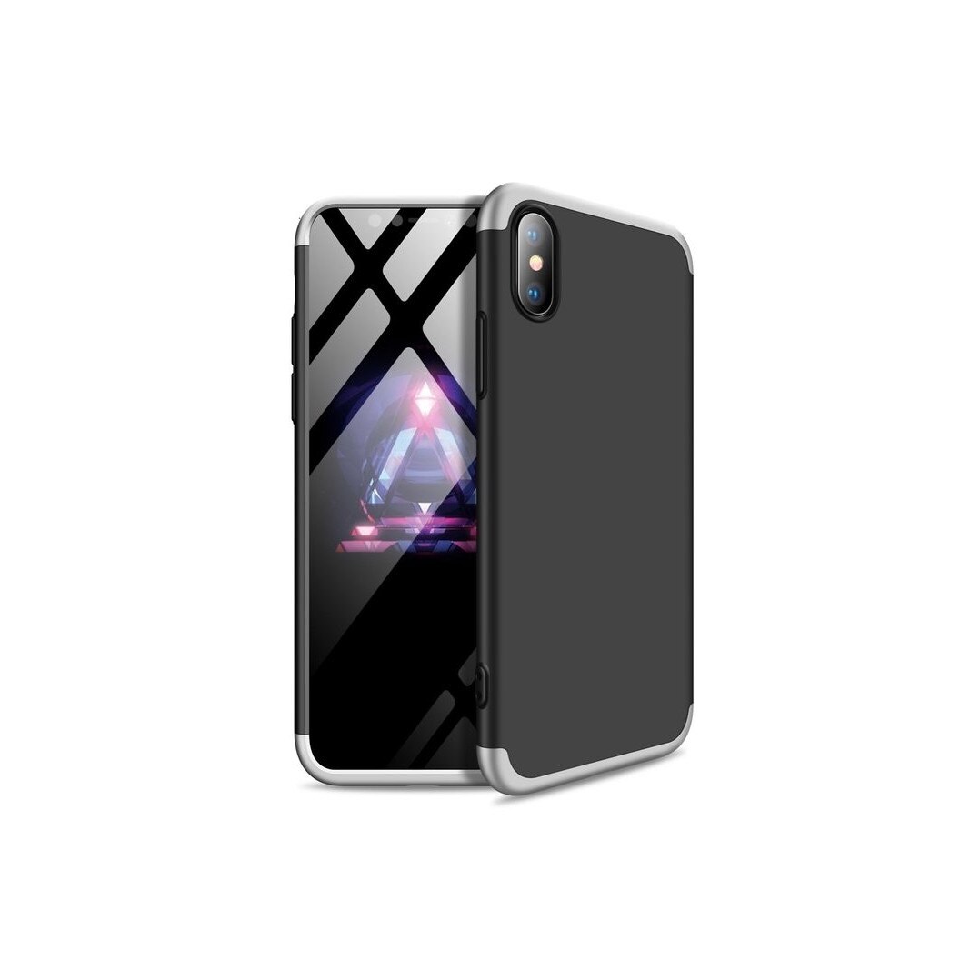 Husa iPhone Xs Max GKK 360 + folie protectie display Negru/Argintiu
