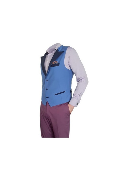 Vesta blue cu revere spit din carouri bluemarin, Augustin Tailoring, 52 EU