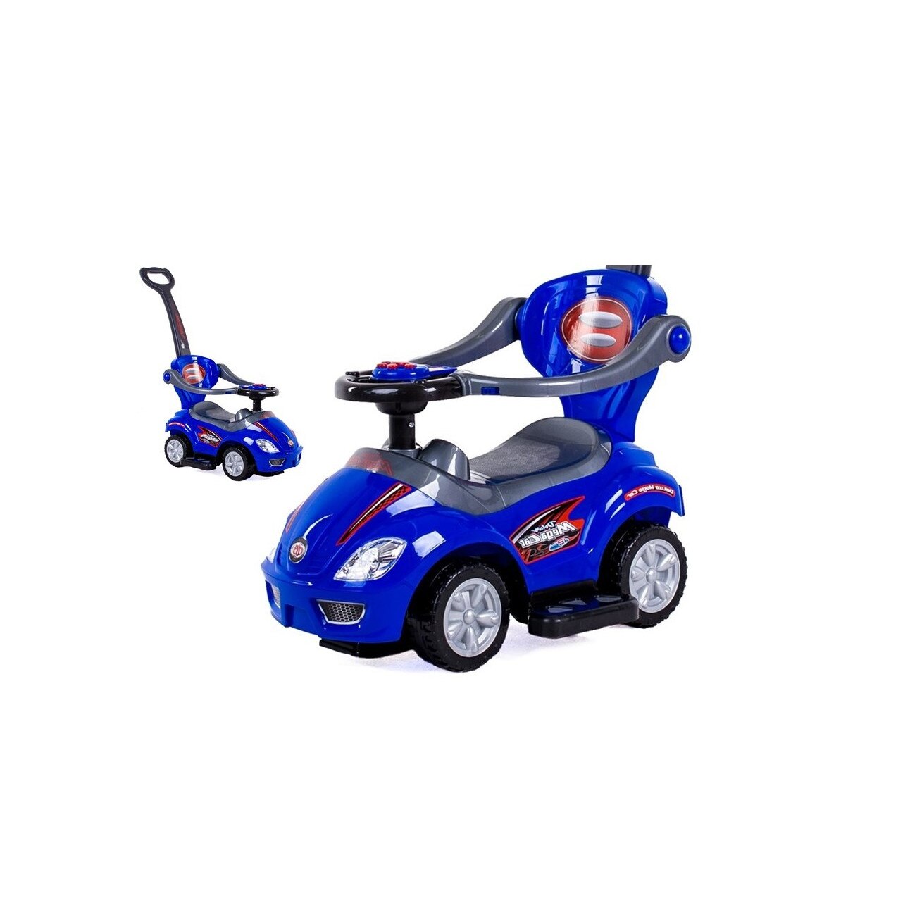 Masinuta pentru Impins cu spatar, maner si suport pentru picioare IDL® RIDER Blue DELUXE 3 in 1, Albastra