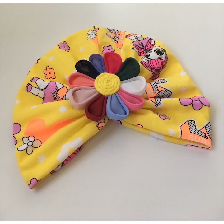 Turban toamna galben colorat cu floare multicolora 9-12 luni