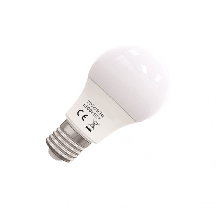 Bec Led Eco E27, model glob A55, 7W, 6400K, lumina rece
