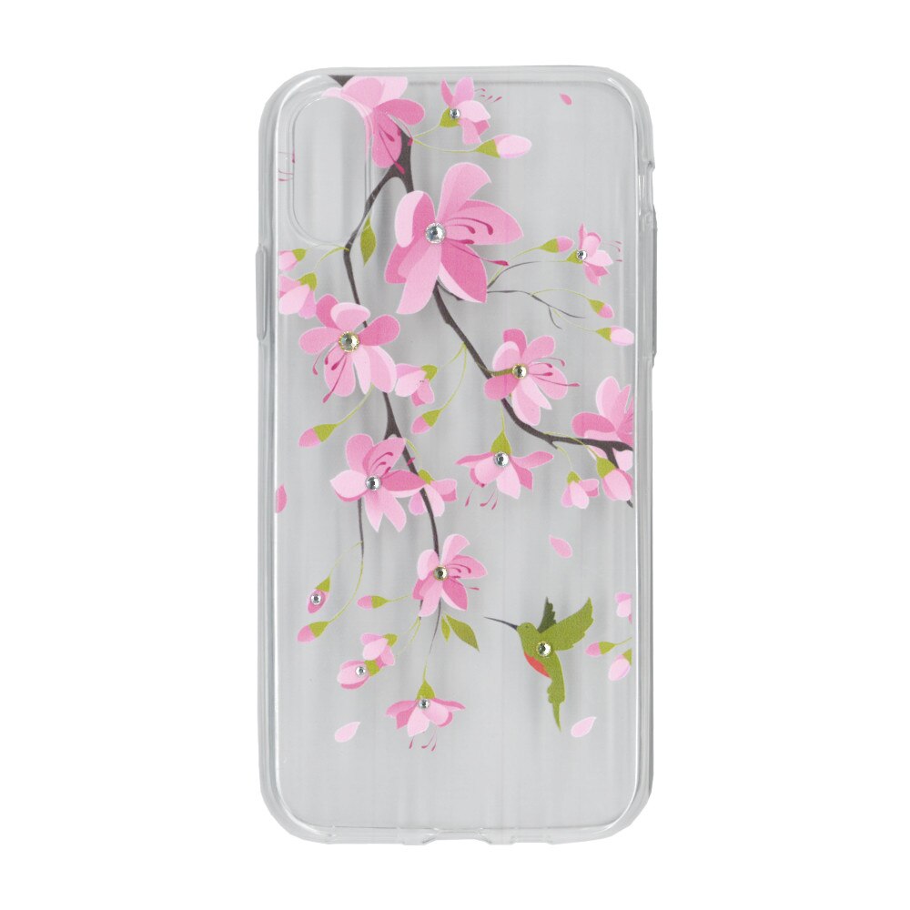 Husa silicon motiv floral si cristal, pentru iPhone X/Xs- Eurocell M2