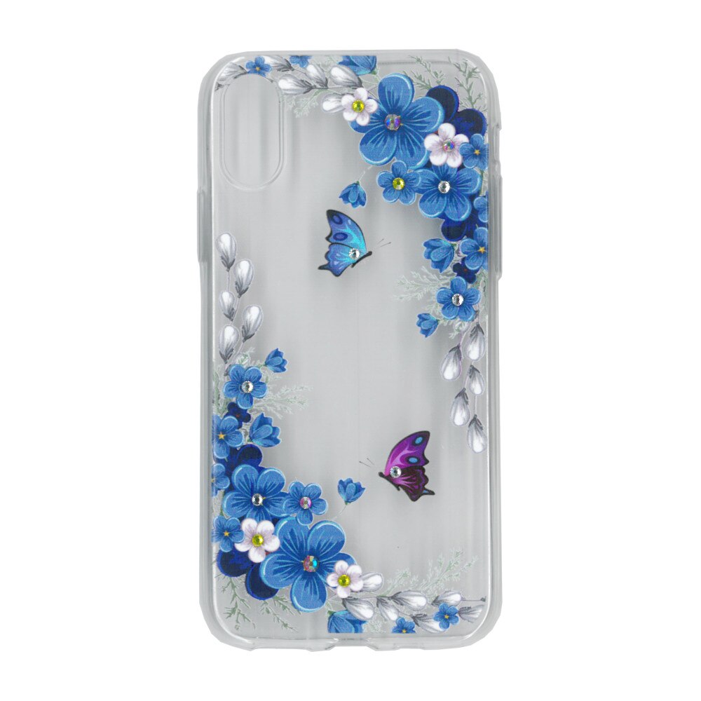Husa silicon motiv floral si cristal, pentru iPhone X/Xs- Eurocell M1