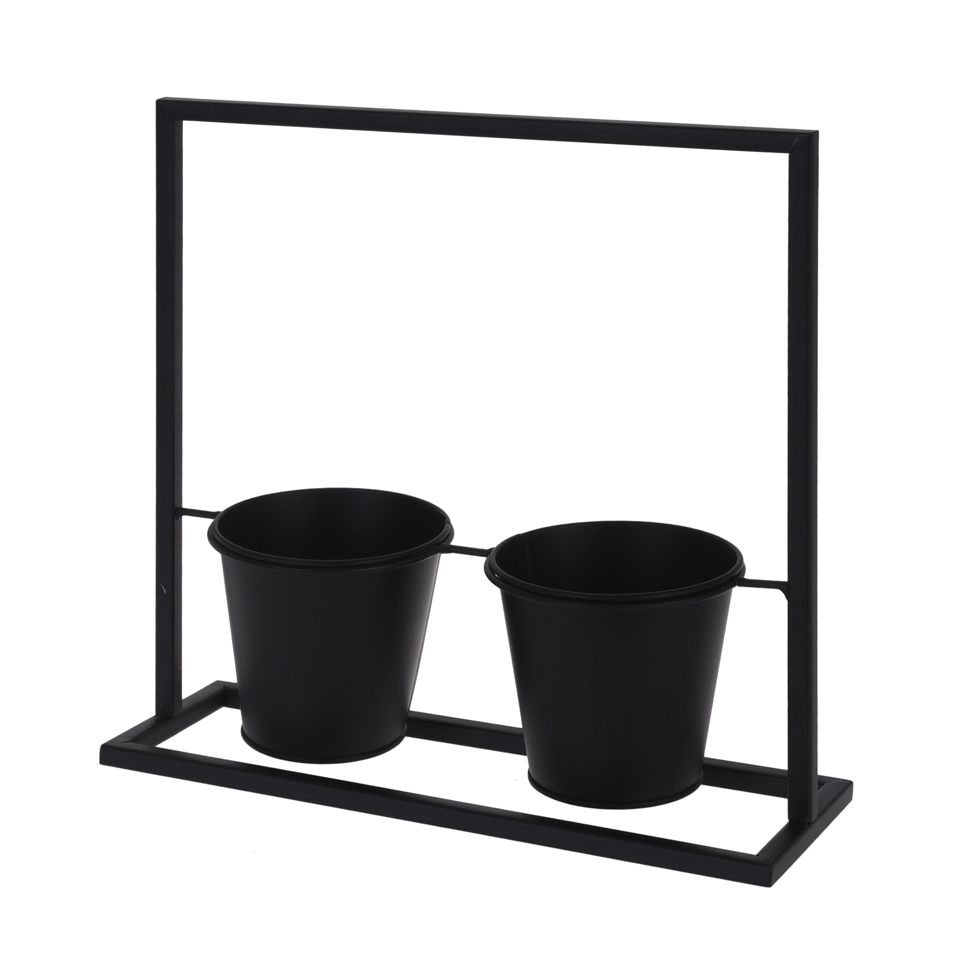 Suport metalic negru pentru flori, cu 2 ghivece, dimensiune suport 30x31 cm