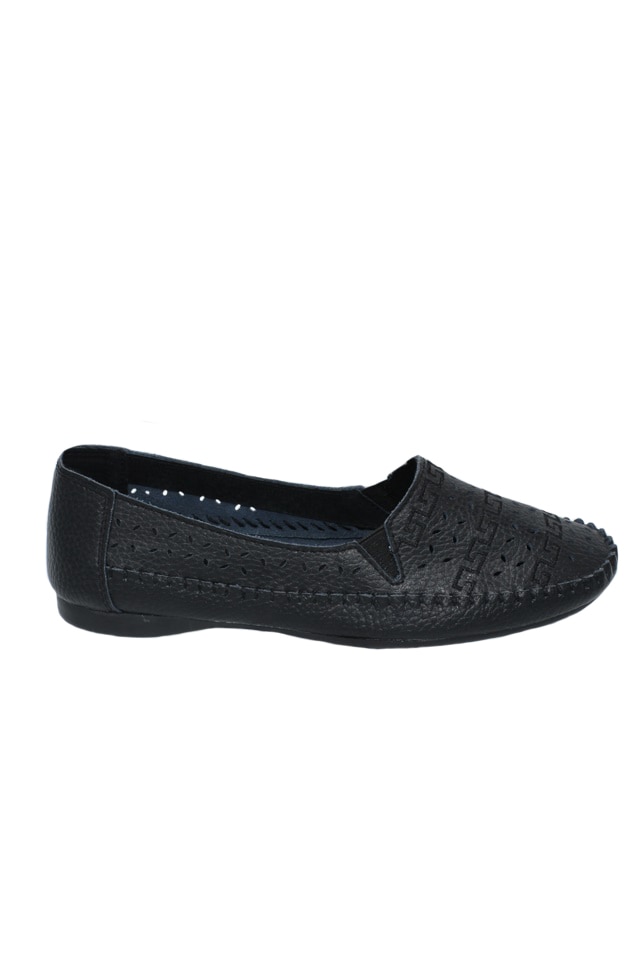 Balerini casual, cu design usor perforat, piele naturala, D&J Exclusive, Negru