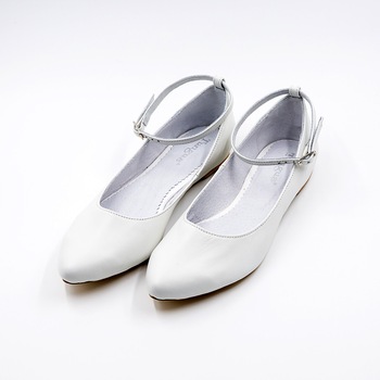 Balerini mireasa TUNGUS, din piele naturala alba cu bareta, Alb Balerini mireasa TUNGUS, din piele naturala alba cu bareta, Alb