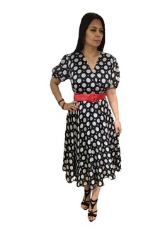 Rochie eleganta buline albe, curea rosie ,D&J Exclusive, Bleumarin Rochie eleganta buline albe, curea rosie ,D&J Exclusive, Bleumarin