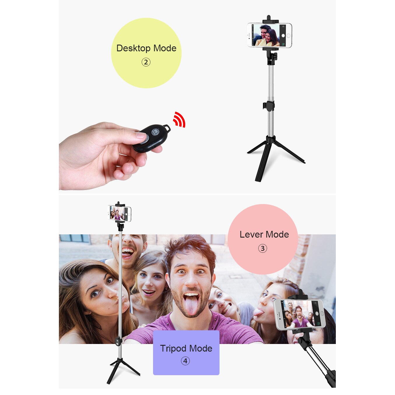 Bluetooth Селфи стик, Трипод, Телескопичен 75см - eMAG.bg