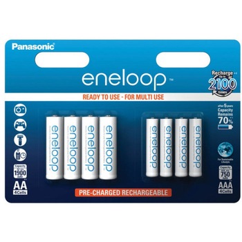 Acumulatori Panasonic Eneloop 4 x AA R6 1900mAh + 4 x AAA R3 750mAh 1,2V Ni-MH BK-KJMCCE/44E, set 8 buc Acumulatori Panasonic Eneloop 4 x AA R6 1900mAh + 4 x AAA R3 750mAh 1,2V Ni-MH BK-KJMCCE/44E, set 8 buc