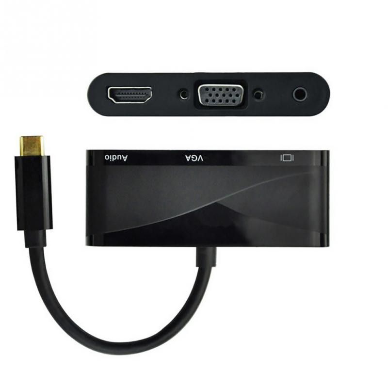 4 az 1 ben HUB adapter a Type C től HDMI hez, VGA, Audio és USB, Hub adapter 4 az 1 ben HUB adapter a Type C től HDMI hez, VGA, Audio és USB, Hub adapter