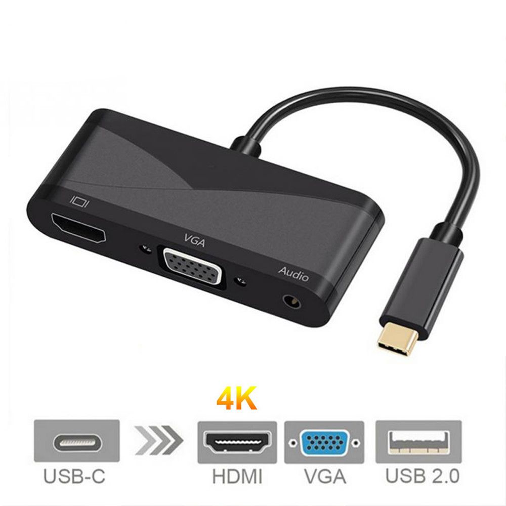 4 az 1 ben HUB adapter a Type C től HDMI hez, VGA, Audio és USB, Hub adapter 4 az 1 ben HUB adapter a Type C től HDMI hez, VGA, Audio és USB, Hub adapter