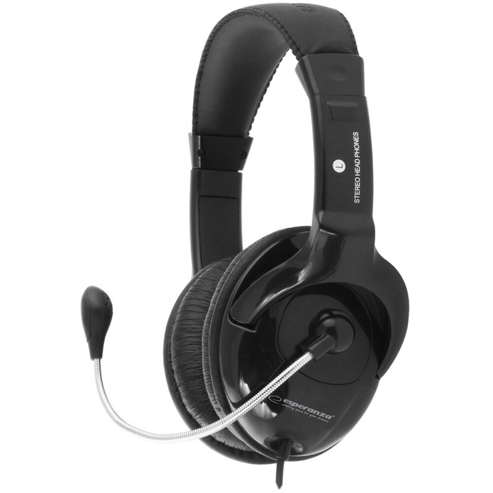 Esperanza EH101, Sztereó, 105 dB, 100 mW, 2.0 m, Fekete, Mikrofonos fejhallgató