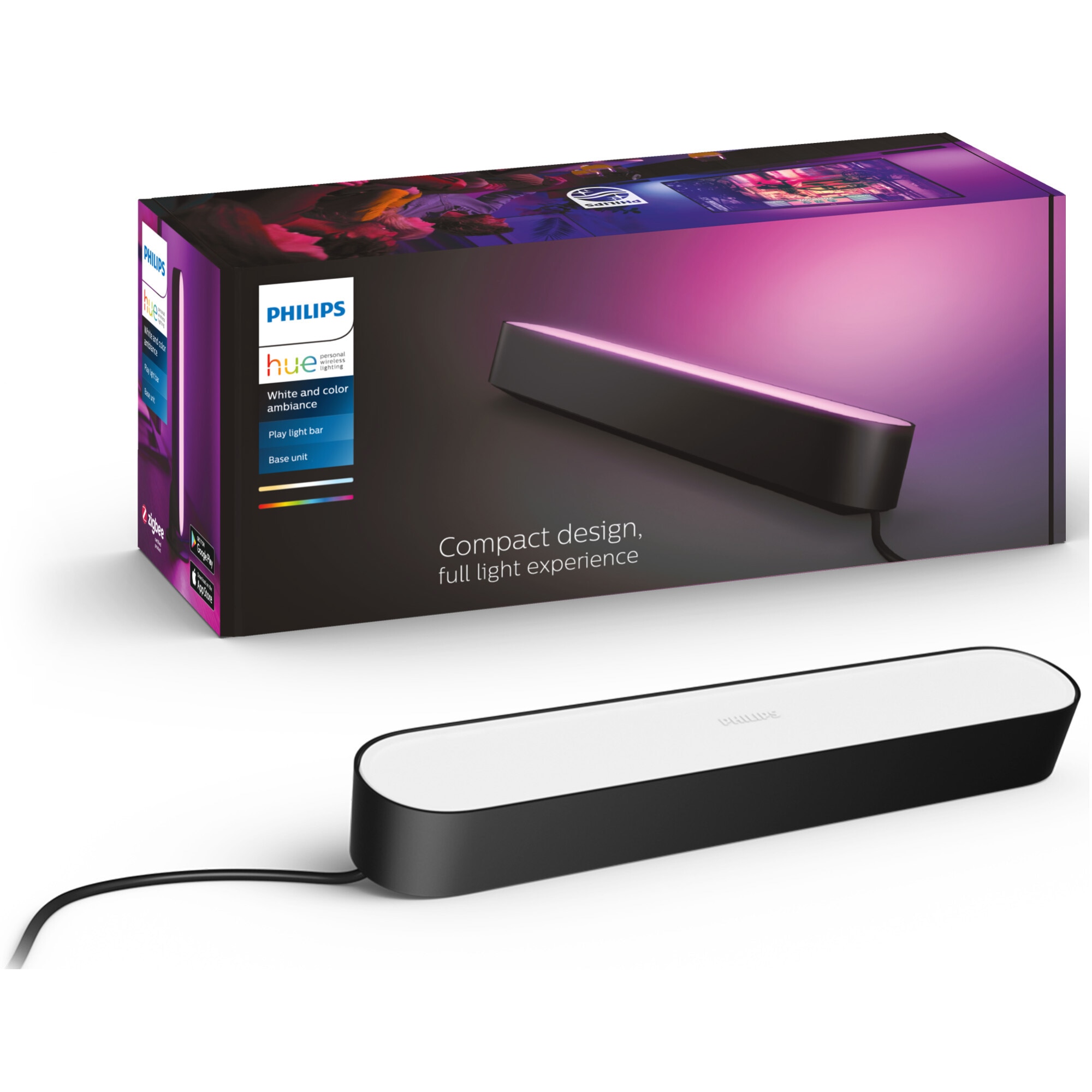 Lampa LED integrat Philips HUE Play, 530 lm, ambianta alba si color, 25.3 cm, Negru, clasa energetica G