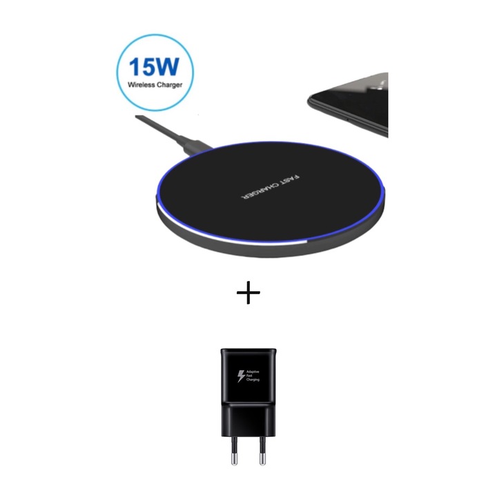 Gyorstöltő vezeték nélküli töltő Efoxmobile, Ultra Slim 15W, fekete, + GYORS töltő 9V/1.67A vagy 5V/2A New Versuine