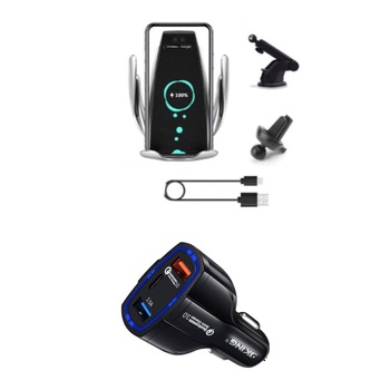 Set : Suport Incarcator Telefon Auto Smart , Wireless, Senzor InfraRosu , Fast Charge 10 W , +adaptor auto 12v, NEW MODEL Set : Suport Incarcator Telefon Auto Smart , Wireless, Senzor InfraRosu , Fast Charge 10 W , +adaptor auto 12v, NEW MODEL