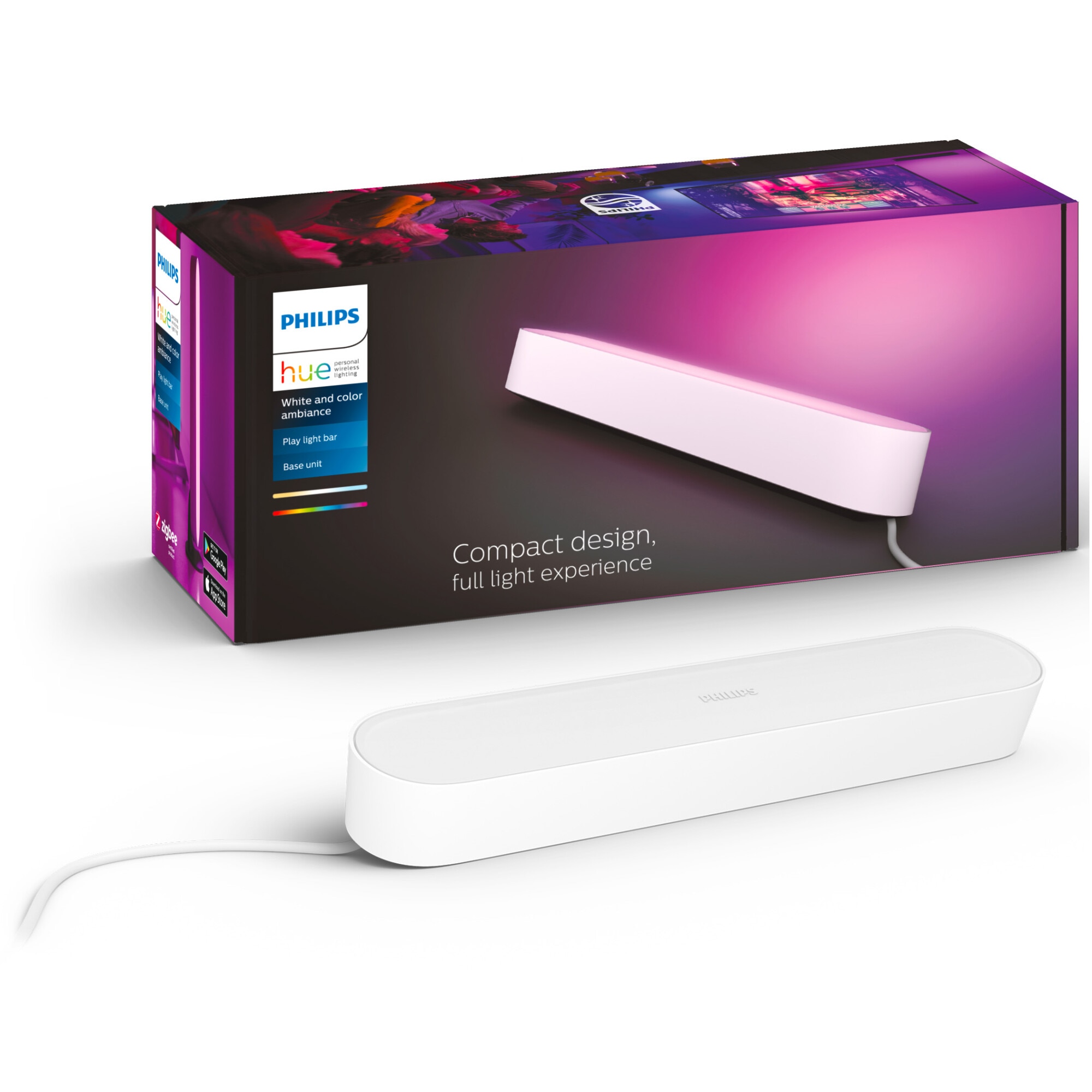 Lampa LED integrat Philips HUE Play, 530 lm, ambianta alba si color, 25.3 cm, Alb, clasa energetica G