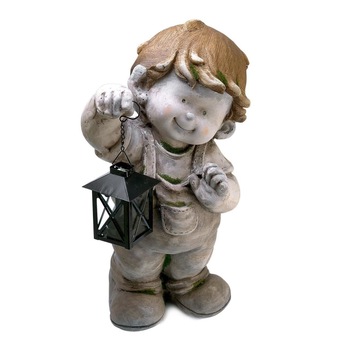 Decoratiune gradina din ceramica - Baiat cu felinar 43 cm Decoratiune gradina din ceramica - Baiat cu felinar 43 cm