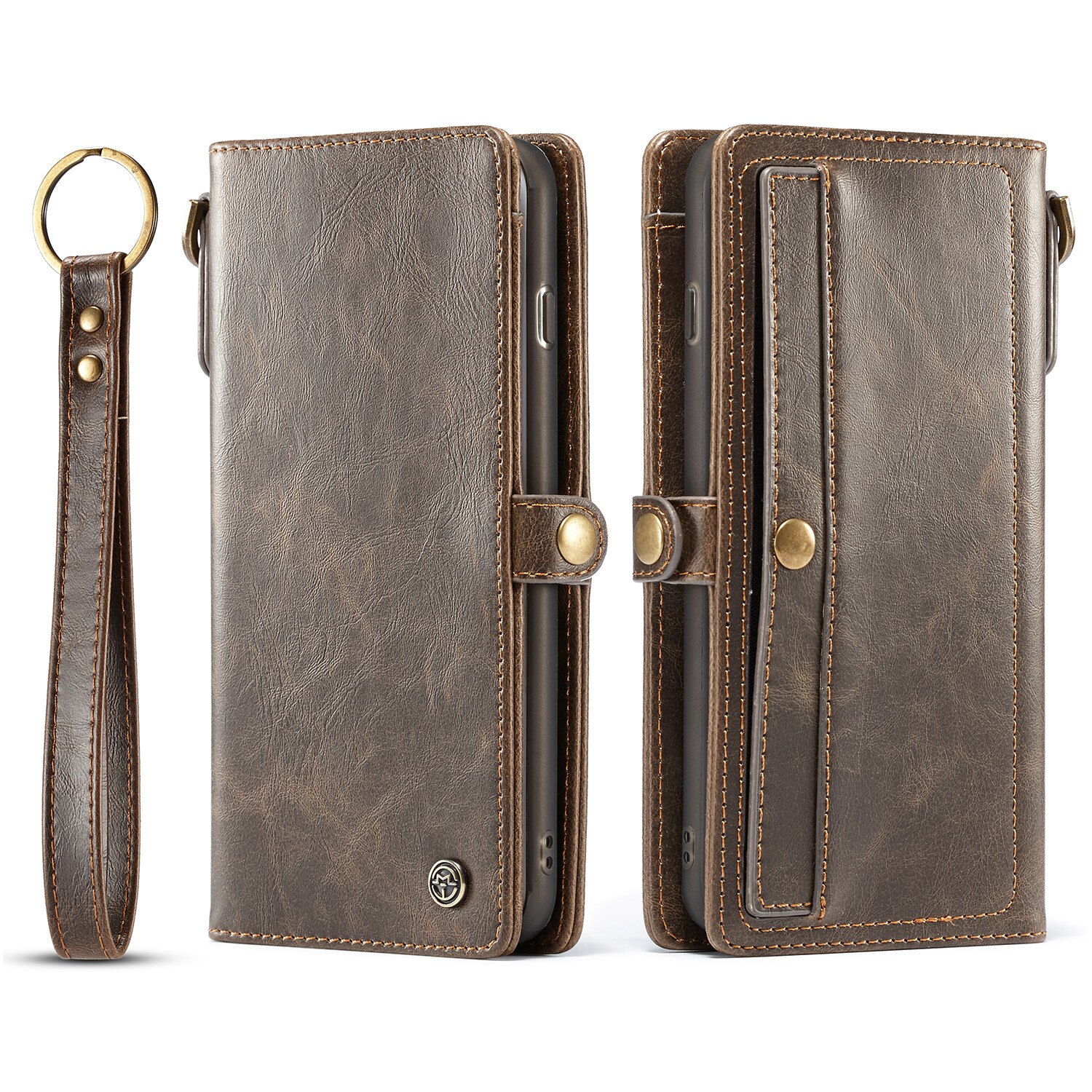 Husa iPhone 8 Plus, 7 Plus, CaseME, piele portofel, multifunctionala, buzunare carduri, bani, casti, chei, culoare Maro coffee