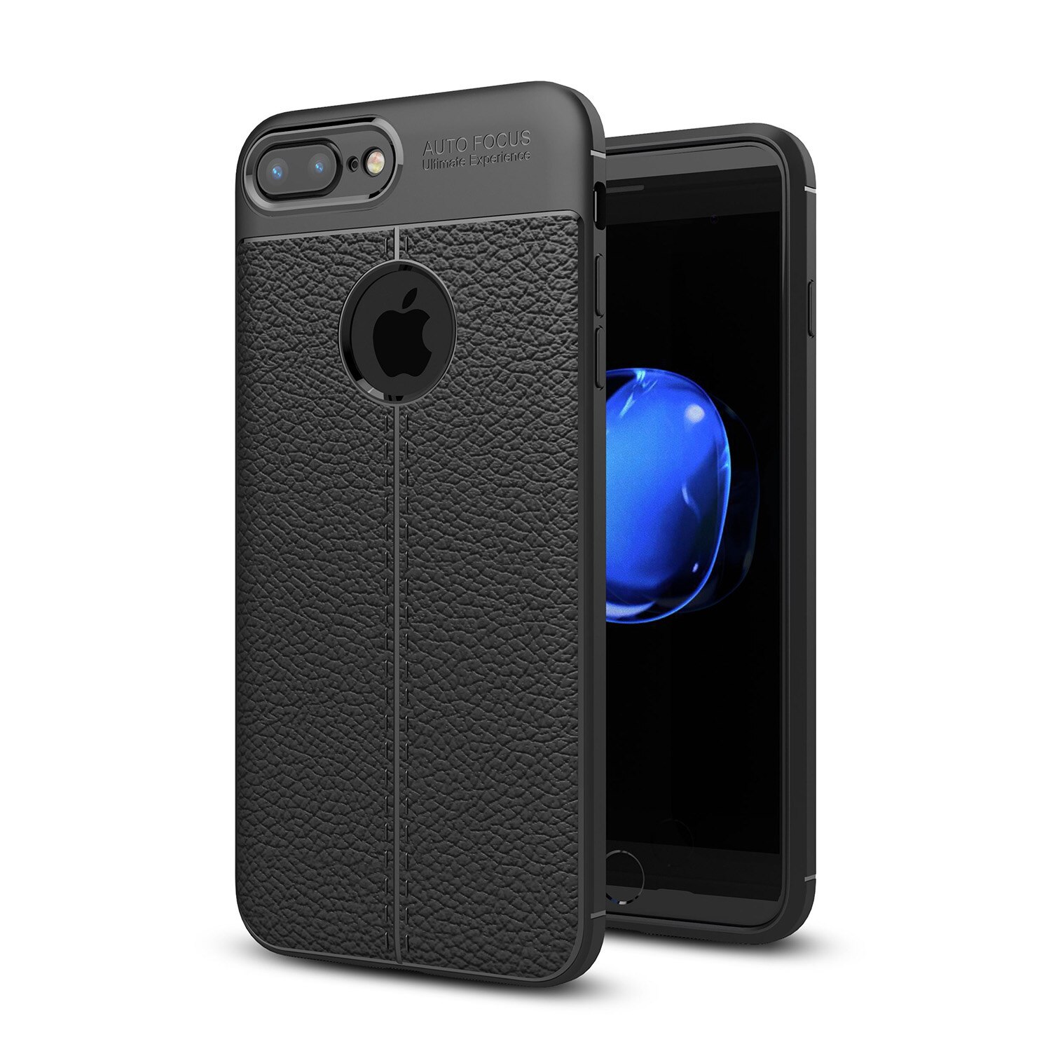 Husa iPhone 8 Plus, 7 Plus, CaseME, silicon + TPU cu model piele, back cover, culoare Negru
