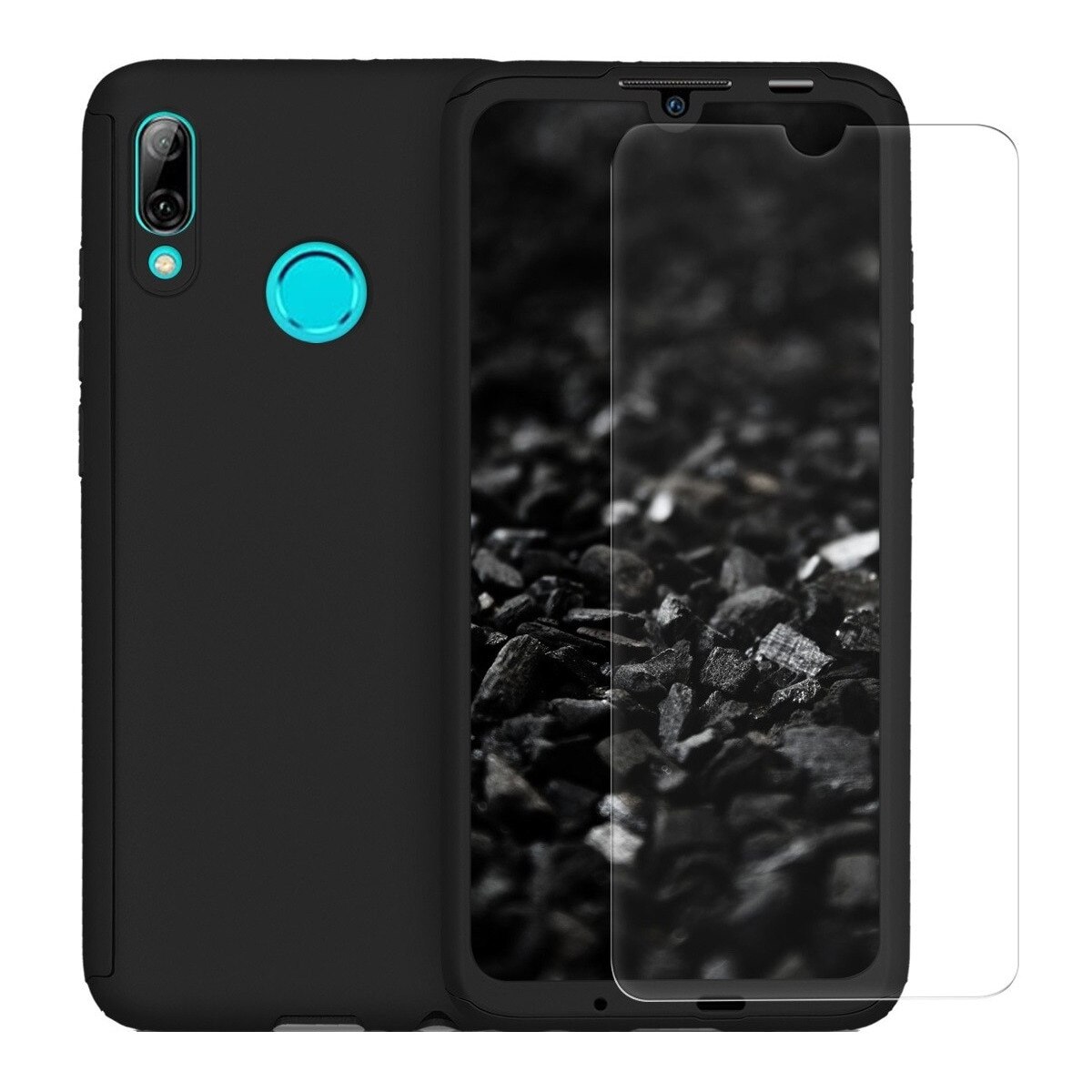 Husa Full Cover 360° (fata + spate + folie sticla) pentru Huawei P Smart (2019), Negru