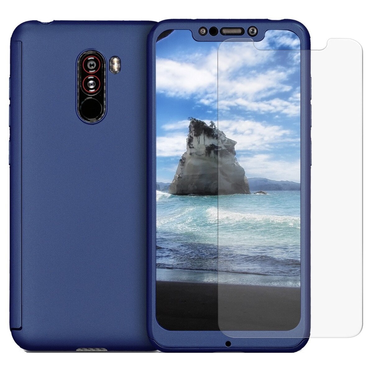 Husa Full Cover 360° (fata + spate + folie sticla) pentru Xiaomi Pocophone F1, Albastru