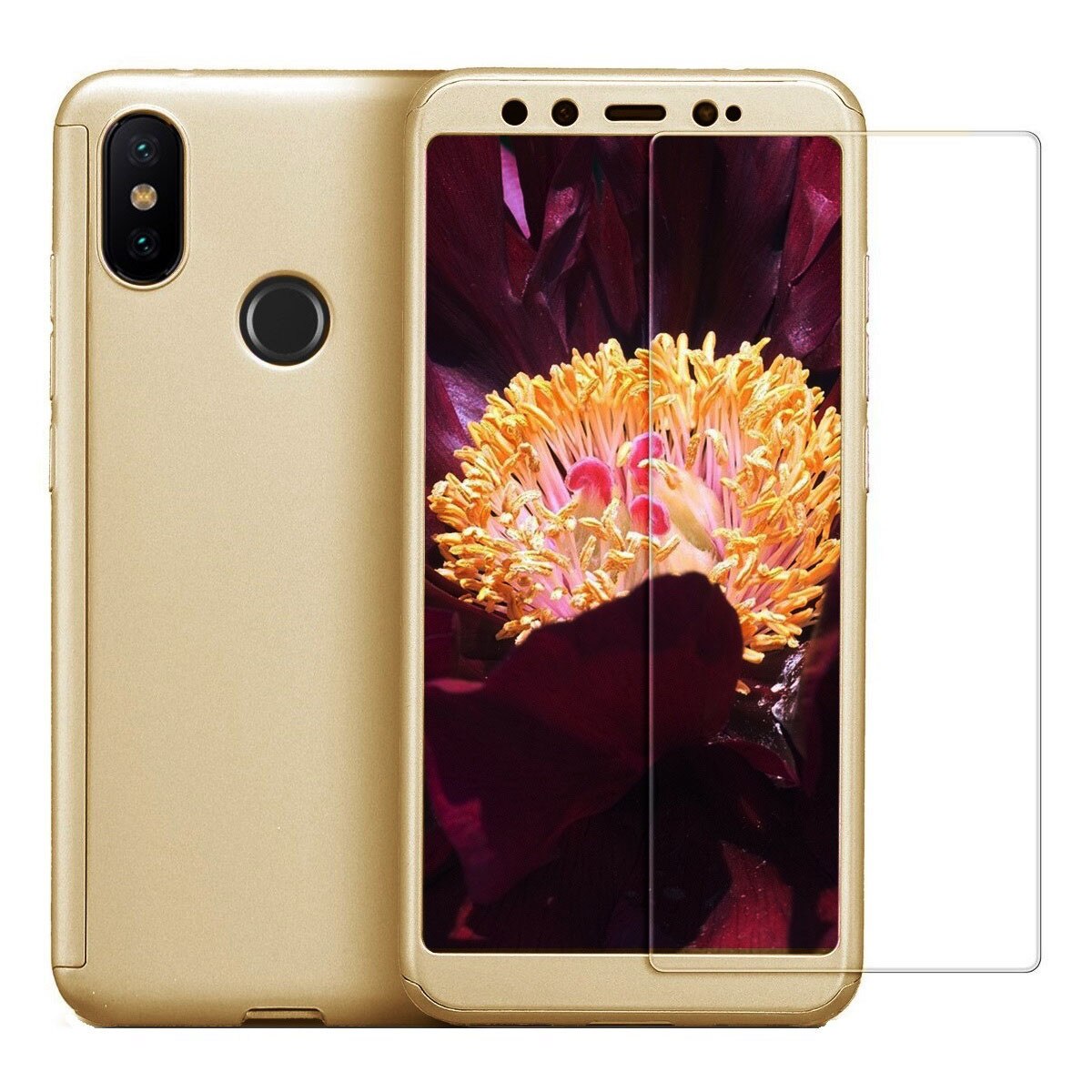 Husa Full Cover 360° (fata + spate + folie sticla) pentru Xiaomi Mi A2, Gold