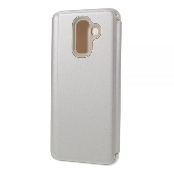 Husa Samsung Galaxy J8 - Flip Mirror tip Carte, Capac translucid, Aurie