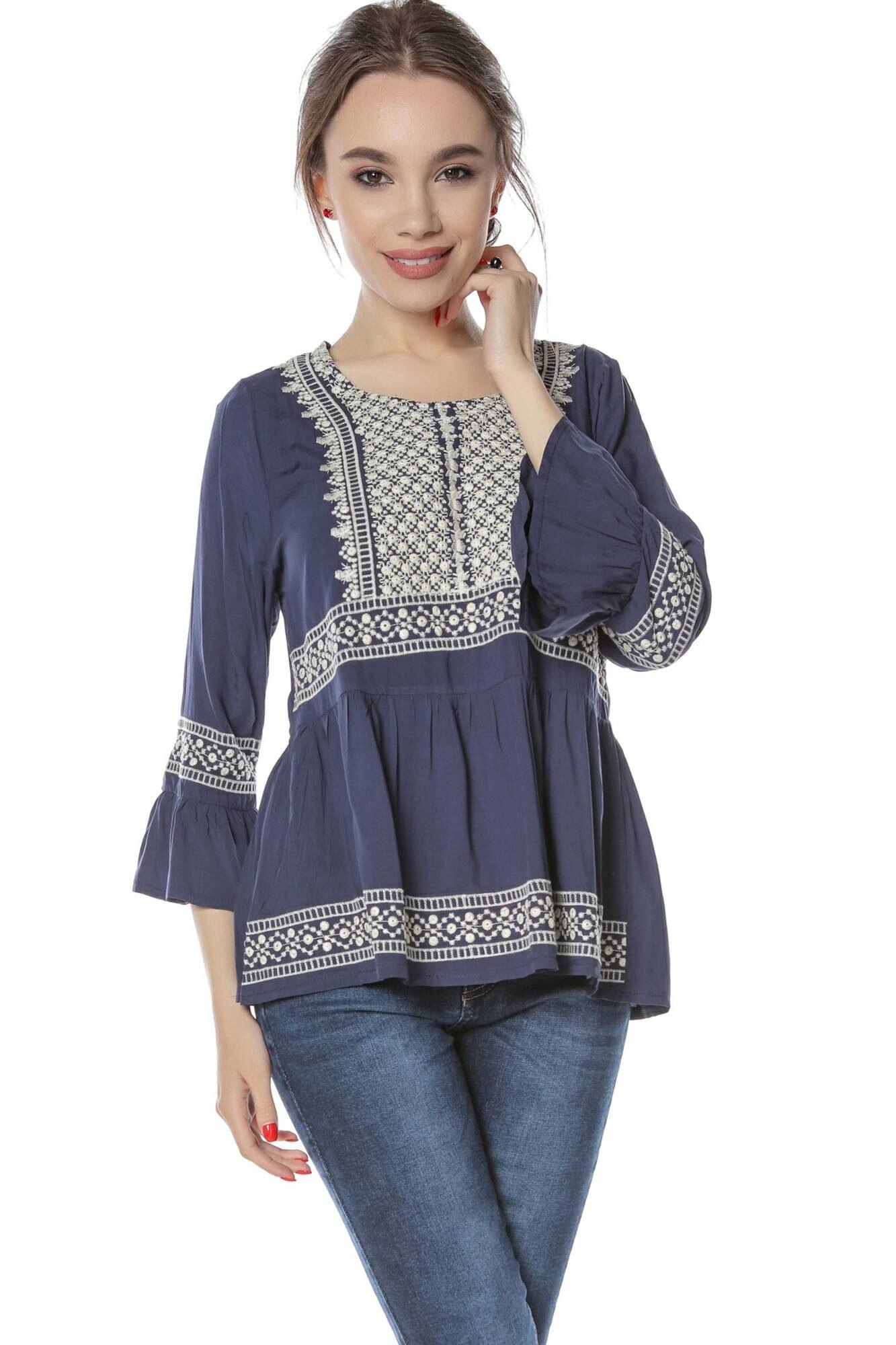 Ie bleumarin, cu broderie bej, ROH, S-M