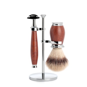 Set cu aparat de ras clasic Safety Razor, pamatuf Silvertip Fibre, maner lemn de Briar Set cu aparat de ras clasic Safety Razor, pamatuf Silvertip Fibre, maner lemn de Briar