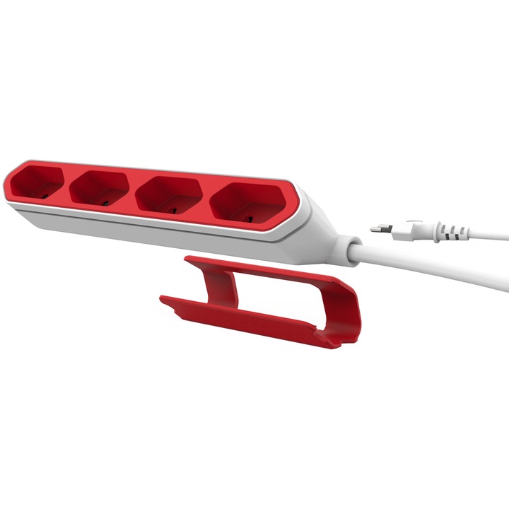 Allocacoc PowerBar hálózati hosszabbító, 4 dugalj, Kábelhossz 1,5m, Fehér/Piros
