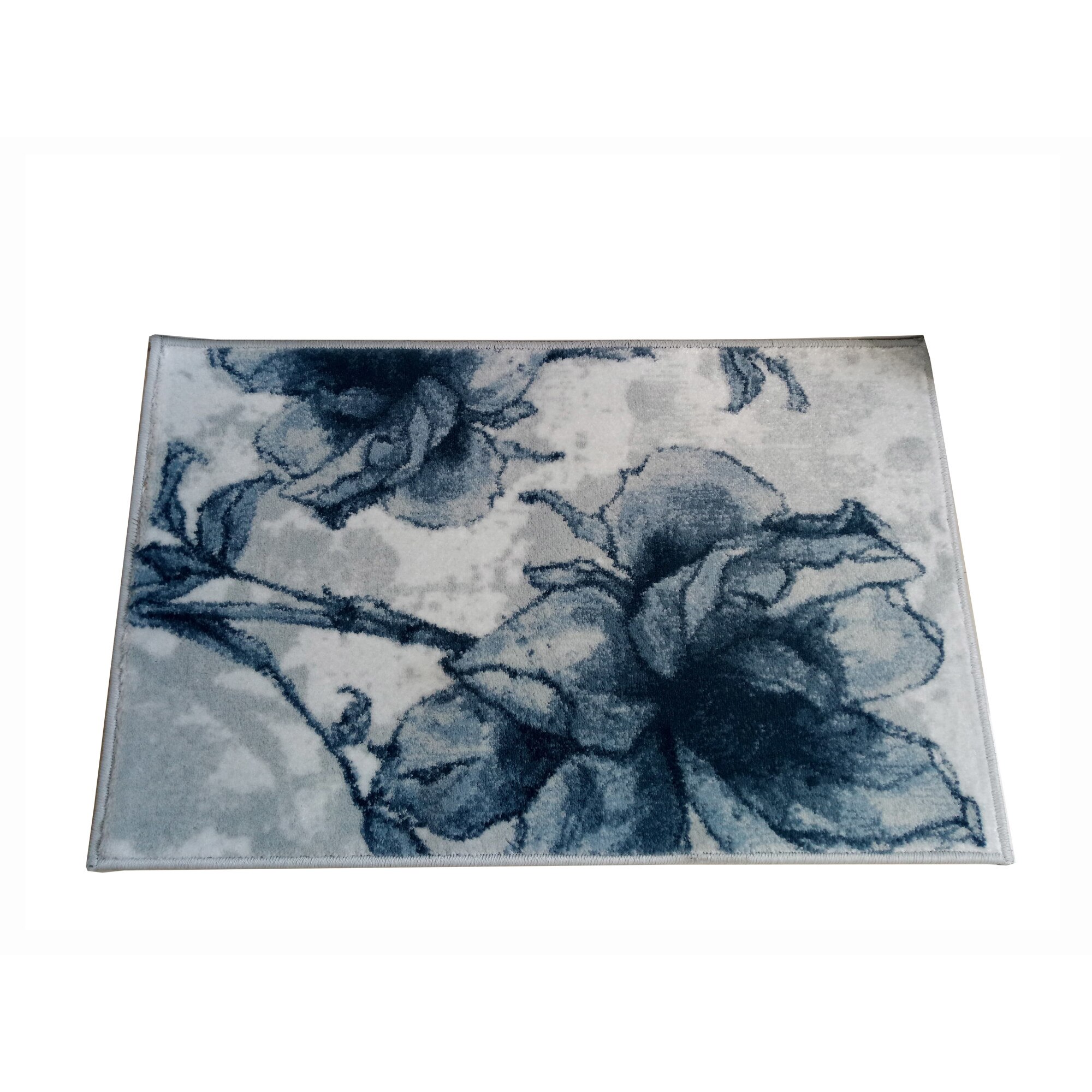 Covor interior Silver 3090 rectangular , 50x80cm, polipropilena heat set, inaltime plus 10 mm, flori albastre