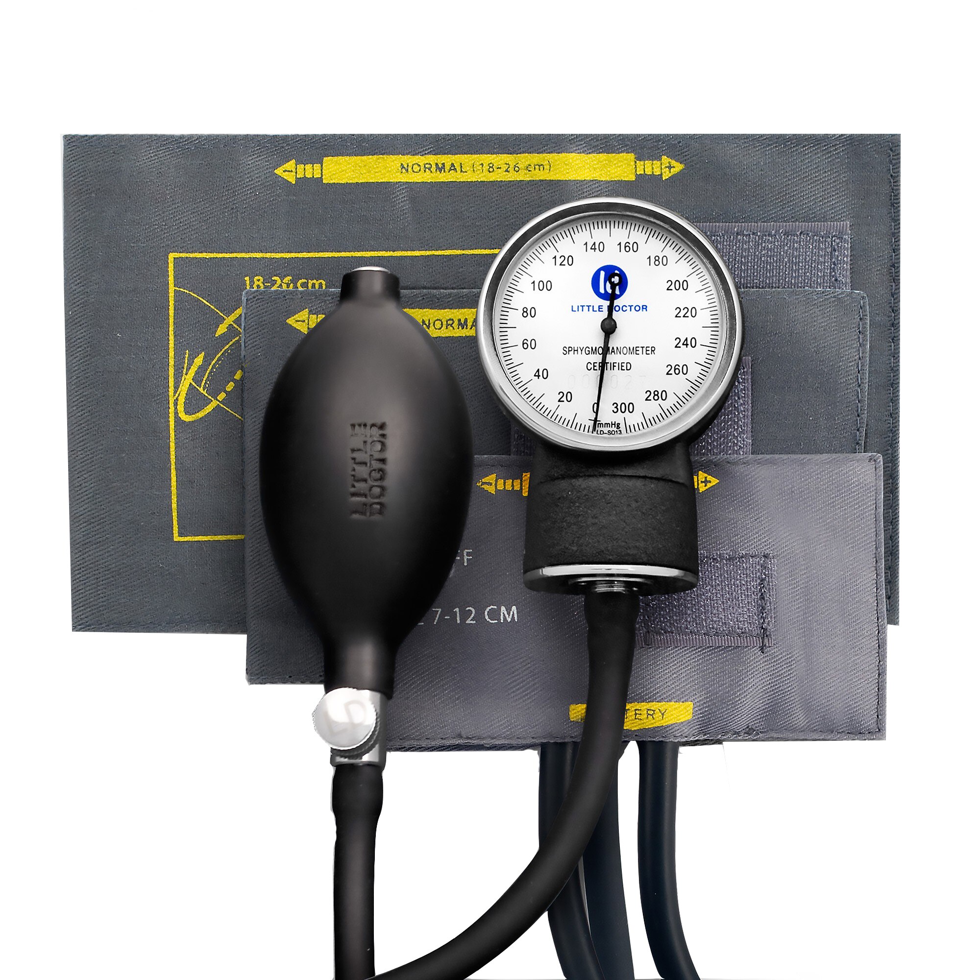 Tensiometru mecanic Little Doctor LD 80, pentru copii si nou-nascuti, fara stetoscop, manometru metalic, 3 mansete (XS,S,M), Negru/Gri