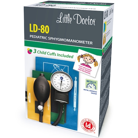Tensiometru mecanic Little Doctor LD 80, pentru copii si nou-nascuti, fara stetoscop, manometru metalic, 3 mansete (XS,S,M), Negru/Gri