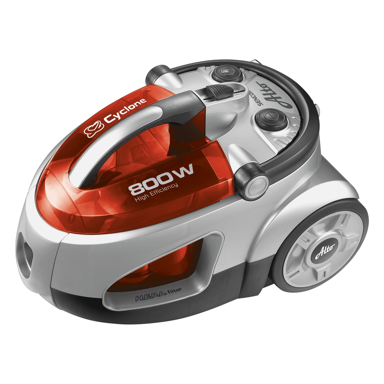 Aspirator cu sac Sencor, 800 W, filtru HEPA, argintiu/roșu, 410x280x260 mm